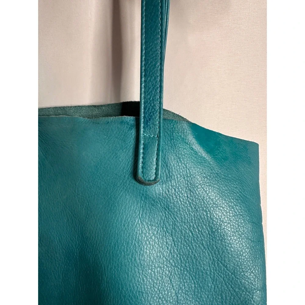 BAGGU Vintage Leather Tote Bag Rare Turquoise Blue